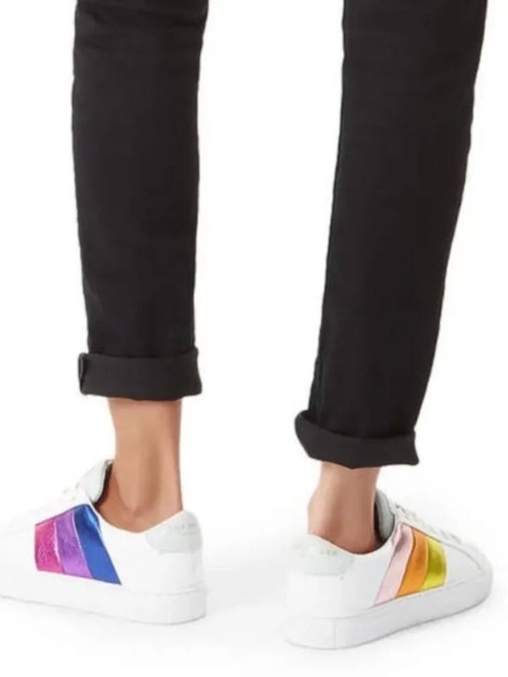 Kurt Geiger Lane Rainbow Leather Sneakers White Metallic Size 6.5/7 - Picture 2 of 14